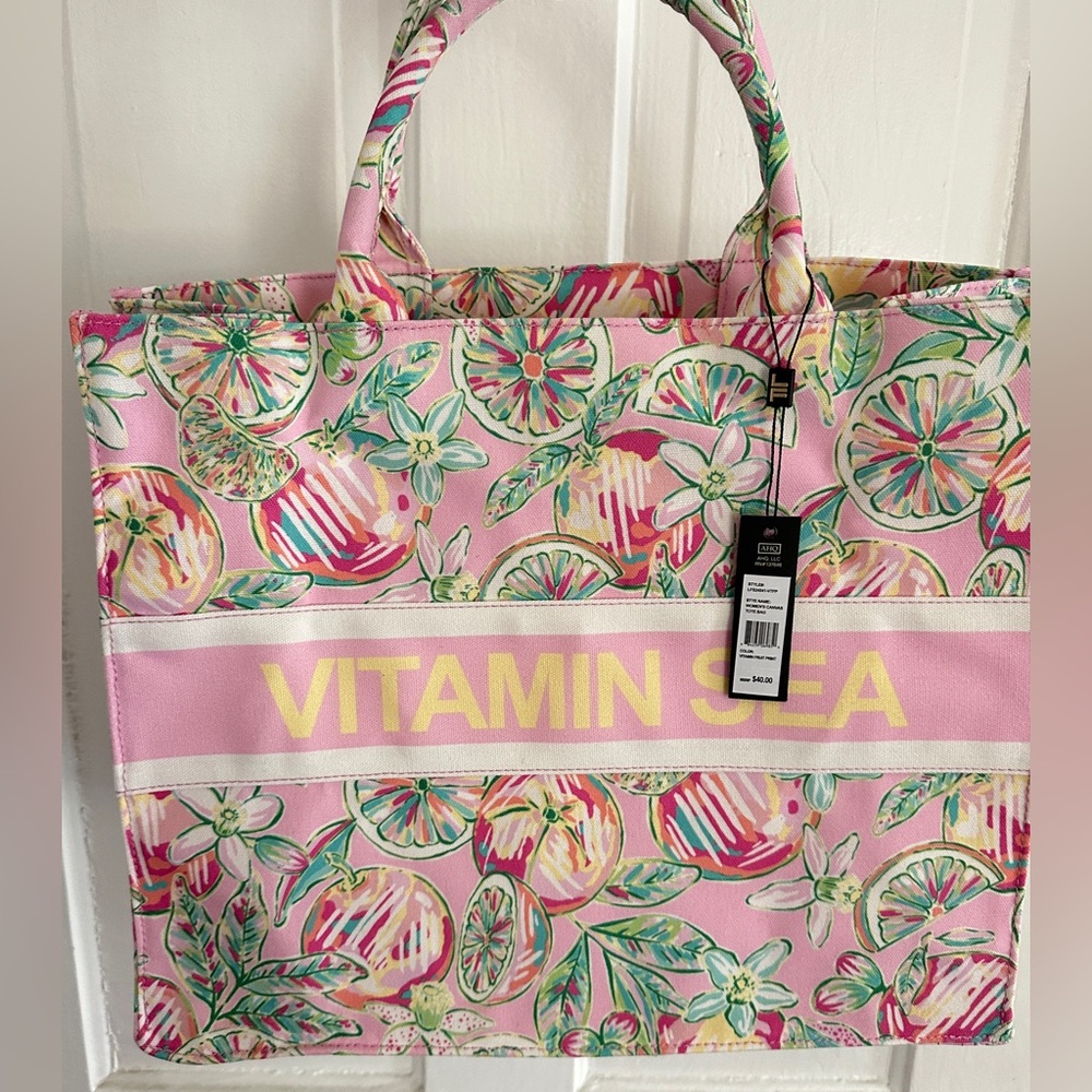 London Fog Women's Vitamin Sea Canvas Tote Bag, Pink, new with tag